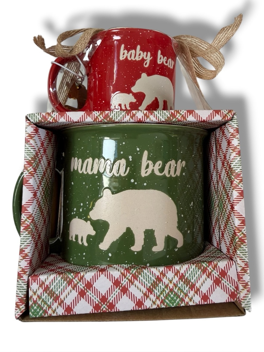 Red & Green Mama and Baby Bear Holiday Mug Gift Set